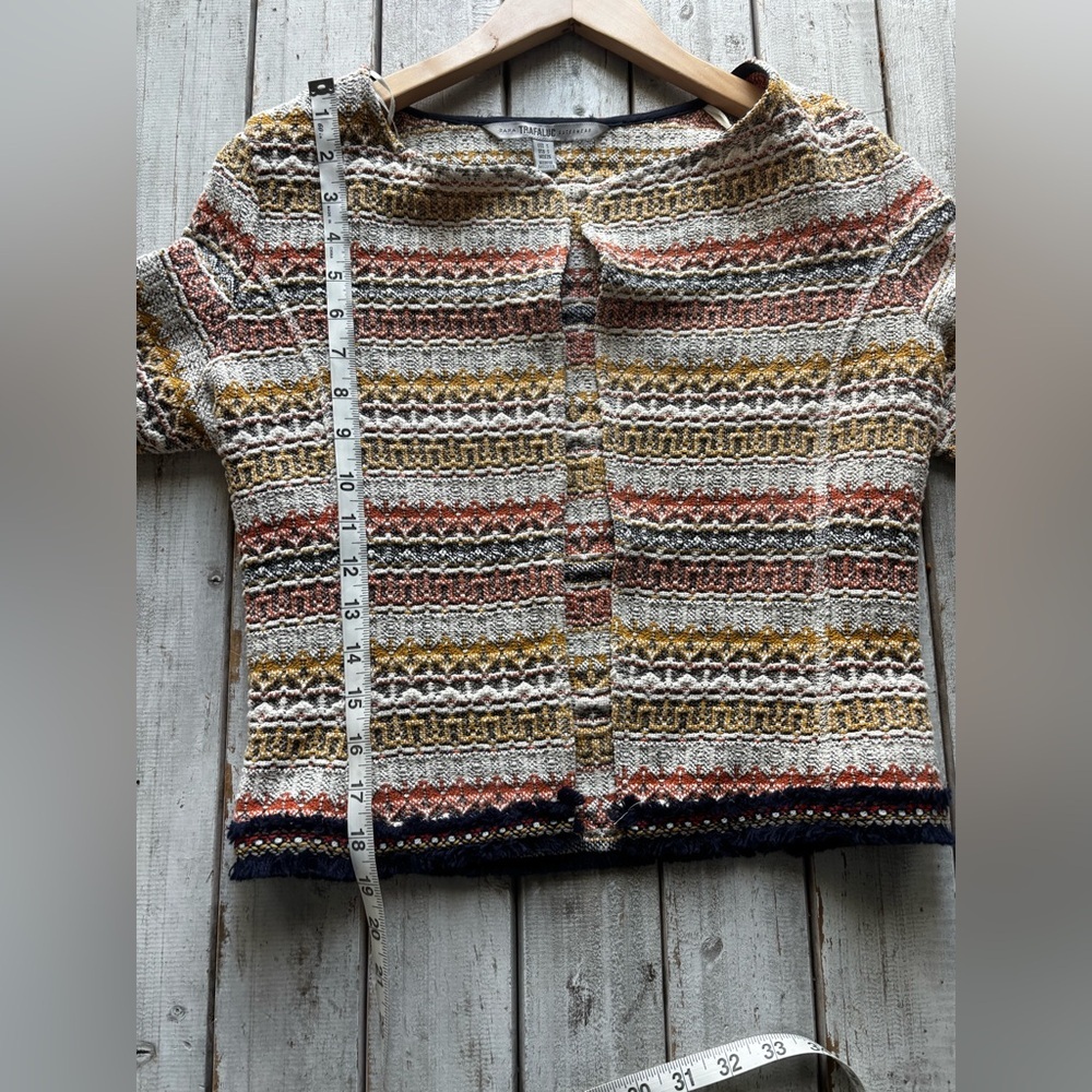 ZARA TRF Cropped Tweed Jacket Multicolor Open Front Cotton Blend Small - Picture 3 of 12